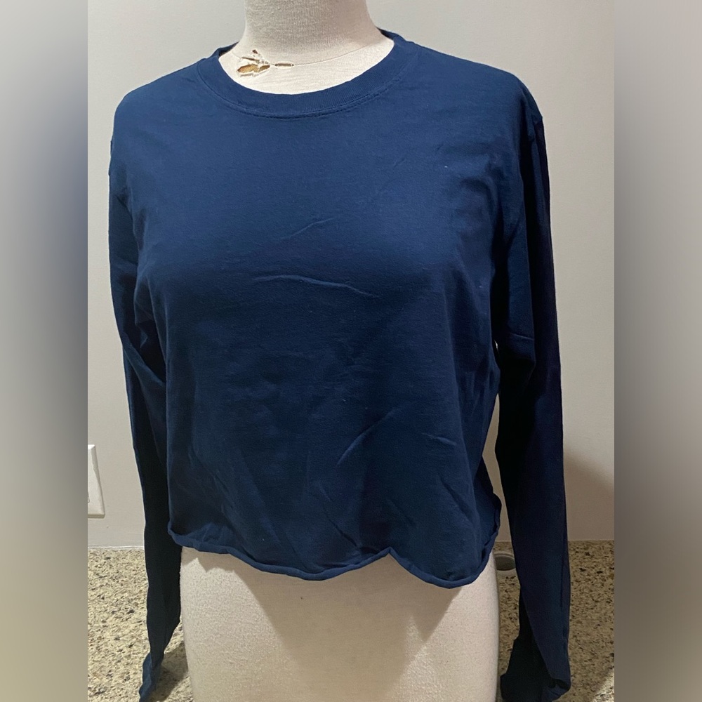 Blue 84 Women Crop Top Dark Blue Size Small 100% Cotton